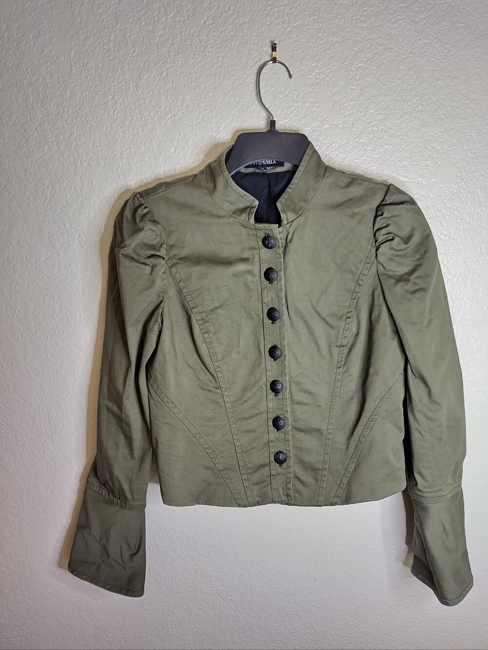 Intermix Olive Green Army Crop Button Down Jacket Sz M